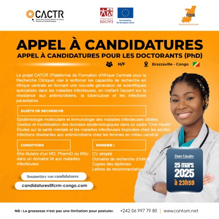 CACTR - APPEL À CANDIDATURES POUR LES DOCTORANTS EN RECHERCHE CLINIQUE EN RÉPUBLIQUE DU CONGO