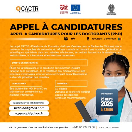 CACTR - APPEL À CANDIDATURES POUR LES DOCTORANTS EN RECHERCHE CLINIQUE AU CAMEROUN